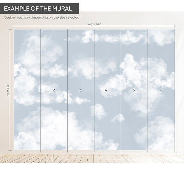 Pastel Blue Sky & Clouds Wall Mural AM020 - CostaCover - Peel and stick Removable Wallpaper - about walls - abstract wallpaper - accent wallpaper