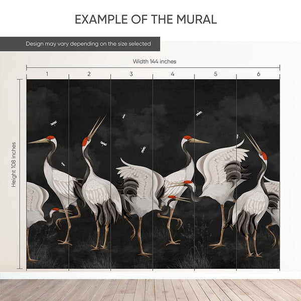 Black Japanese Cranes Wall Mural WM109 - CostaCover - Peel and stick Removable Wallpaper - accent wallpaper - adhesive wallpaper - animal print