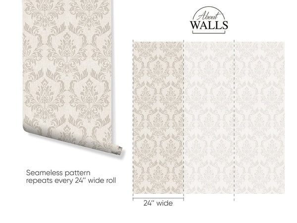 Beige Classic Damask Wallpaper A030 - CostaCover - Peel and stick Removable Wallpaper - abstract wallpaper - accent wallpaper - adhesive wallpaper