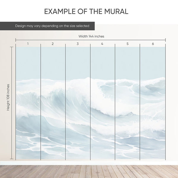 Pastel Blue Wave Wall Mural AM164 - CostaCover-Peel and stick Removable Wallpaper-accent wallpaper-adhesive wallpaper-Aqua blue wallpaper