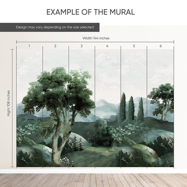 Green Vintage Landscape Wall Mural AM118 - CostaCover - Peel and stick Removable Wallpaper - abstract forest - abstract wallpaper - accent wallpaper