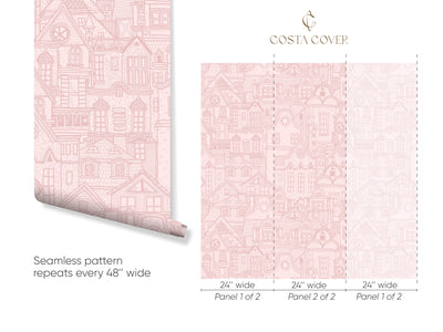 Pink City Houses Wallpaper CC313
