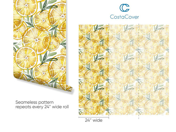 Watercolor Yellow Lemons Wallpaper CC232 - CostaCover-Peel and stick Removable Wallpaper---