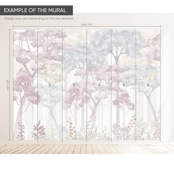 Pink Watercolor Forest Wall Mural WM093 - CostaCover - Peel and stick Removable Wallpaper - abstract floral - abstract forest - abstract wallpaper