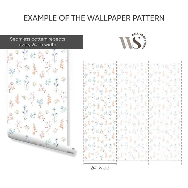 Colored Wildflowers Wallpaper S082 - CostaCover - Peel and stick Removable Wallpaper - accent wallpaper - adhesive wallpaper - baby bedroom