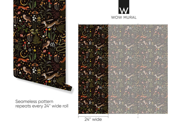 Dark Animal Floral Wallpaper W144 - CostaCover - Peel and stick Removable Wallpaper - abstract floral - abstract wall art - abstract wallpaper