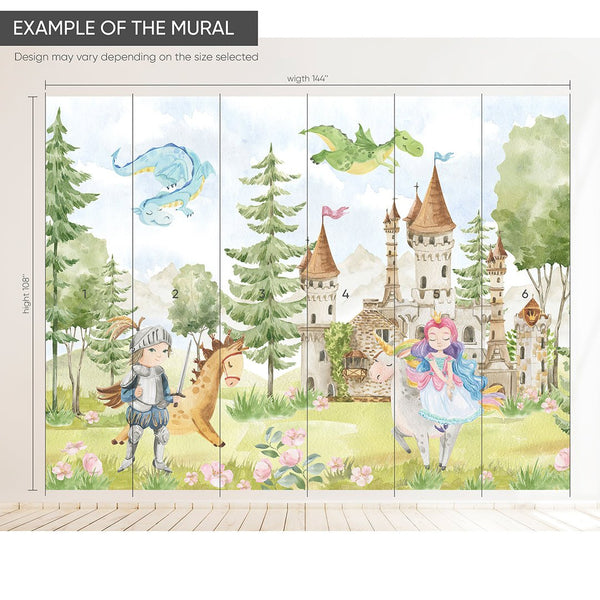 Castle, Princess & Prince Wall Mural WM070 - CostaCover - Peel and stick Removable Wallpaper - abstract wallpaper - accent wallpaper - adhesive wallpaper