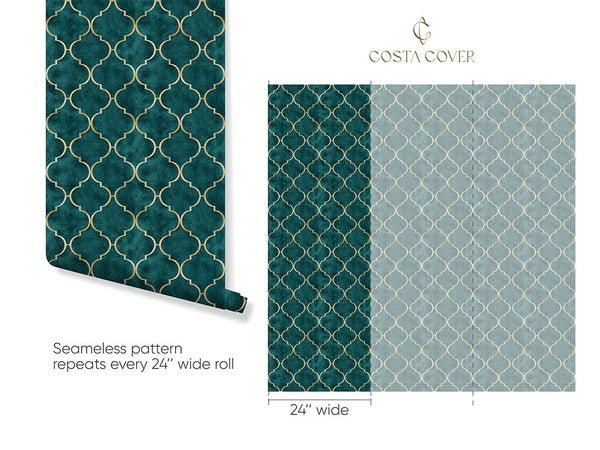 Emerald Green Art Deco Wallpaper CC331 - CostaCover - Peel and stick Removable Wallpaper - abstract wall art - abstract wallpaper - accent wallpaper
