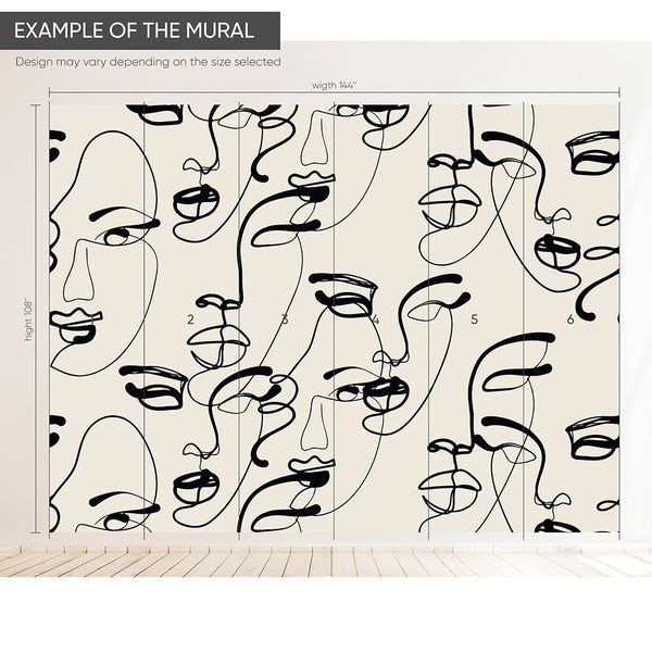 Beige & Black Female Faces Wall Mural AM073 - CostaCover - Peel and stick Removable Wallpaper - about walls - Abstract - Abstract Labyrinth Lines