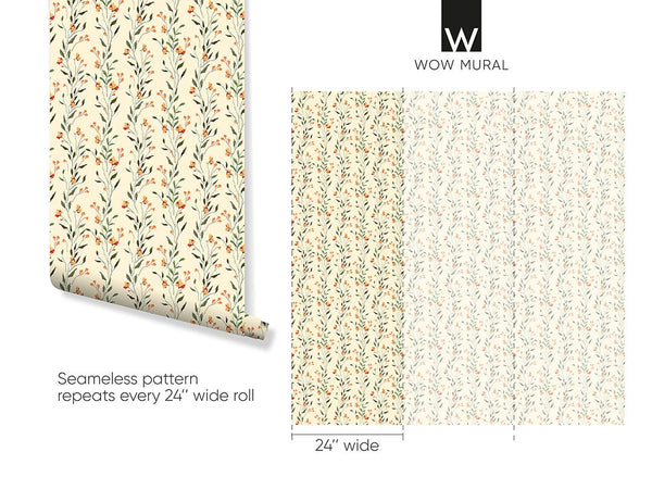 Yellow Mini Flowers Wallpaper W155 - CostaCover - Peel and stick Removable Wallpaper - abstract floral - abstract wallpaper - accent wallpaper