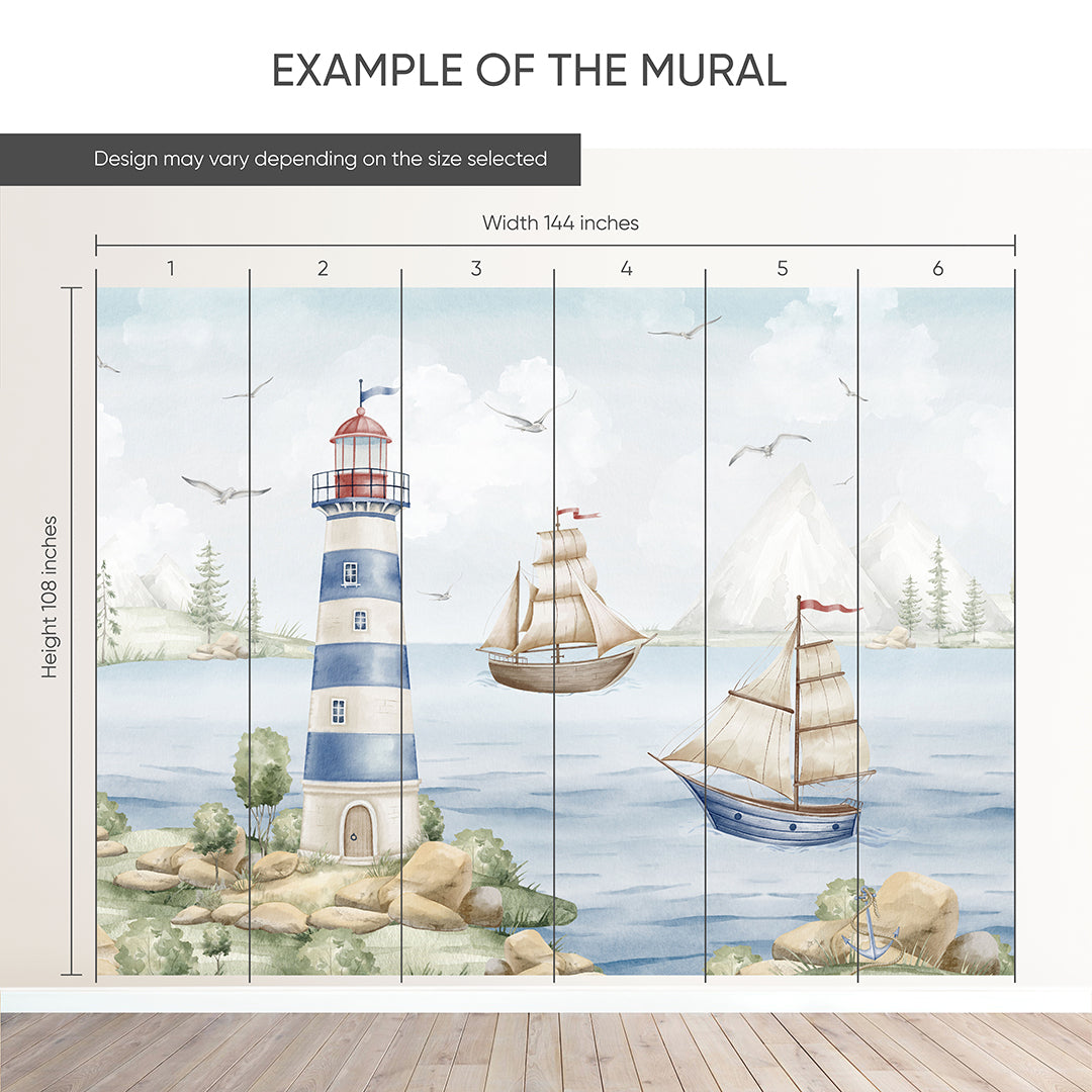 Blue Nautical Lighthouse Wall Mural AM149