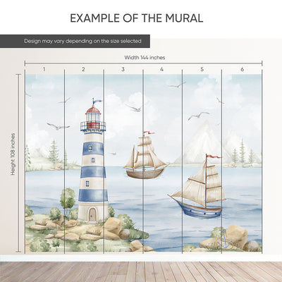 Blue Nautical Lighthouse Wall Mural AM149