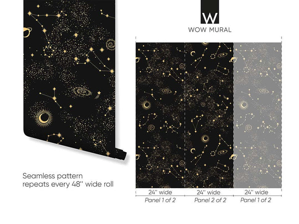 Black Starry Night Wallpaper W169 - CostaCover - Peel and stick Removable Wallpaper - abstract wall art - abstract wallpaper - accent wallpaper