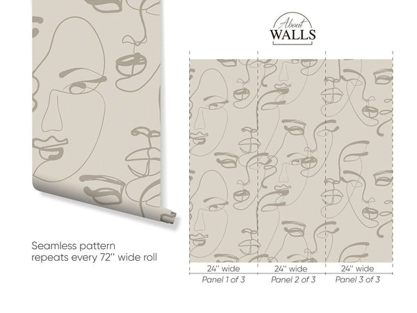 Beige Female Faces Wallpaper A008 - CostaCover - Peel and stick Removable Wallpaper - about walls - Abstract - abstract arches