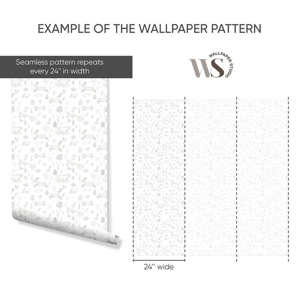 Green Forest Animals Wallpaper S036 - CostaCover - Peel and stick Removable Wallpaper - Abstract - abstract forest - abstract lines