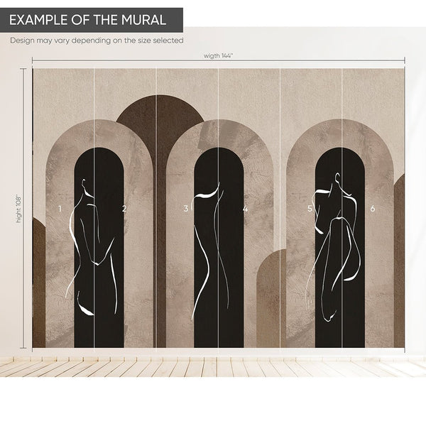 Beige Brown Arches & Girl Lines Wall Mural AM060 - CostaCover - Peel and stick Removable Wallpaper - Abstract - abstract arches - abstract floral