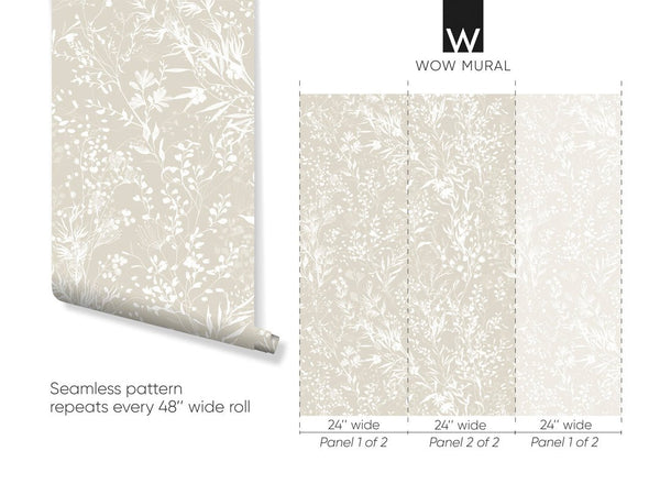 Beige & White Floral Wallpaper W050 - CostaCover - Peel and stick Removable Wallpaper - abstract floral - accent wallpaper - adhesive wallpaper