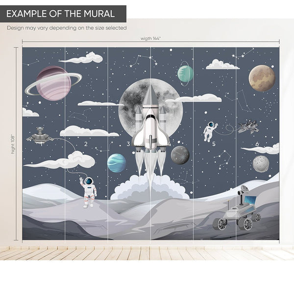 Grey Space & Star Ship Wall Mural WM063 - CostaCover - Peel and stick Removable Wallpaper - abstract wall art - abstract wallpaper - accent wallpaper