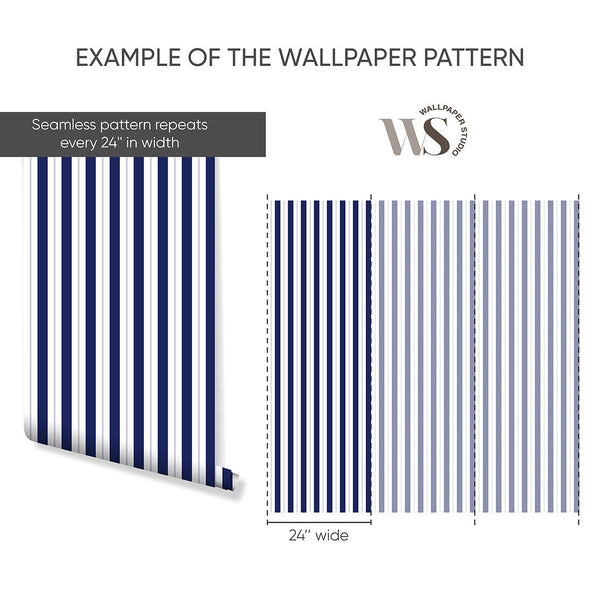 Navy Blue Stripes Wallpaper S012 - CostaCover - Peel and stick Removable Wallpaper - accent wallpaper - adhesive wallpaper - aqua blue