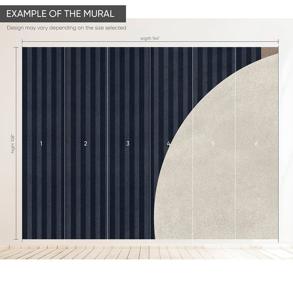 Dark Blue Stripes & Beige Wall Mural AM048 - CostaCover - Peel and stick Removable Wallpaper - Abstract - Abstract Beige Gold Stripes Waves Removable Wallpaper near me - abstract lines