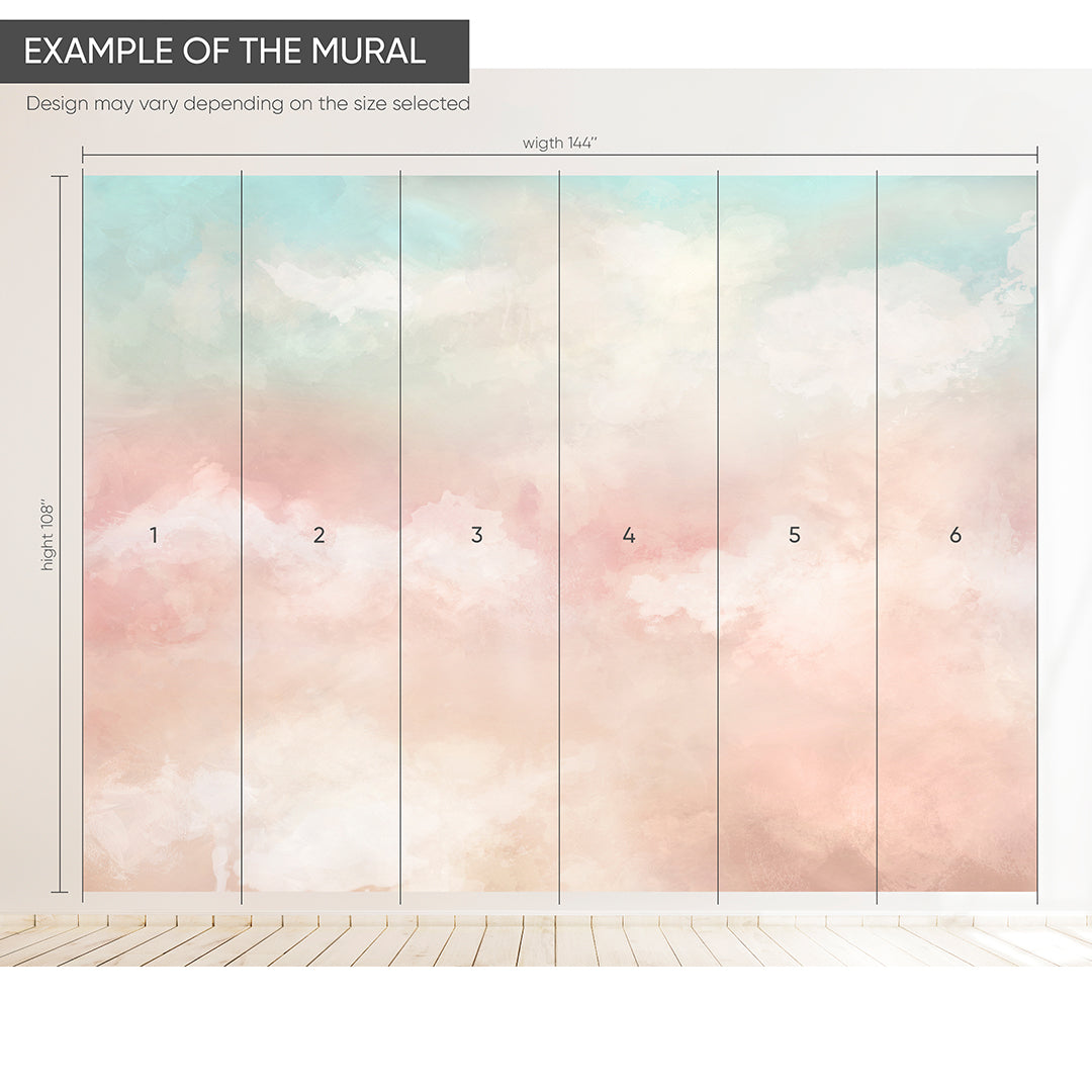 Mint & Pink Sky and Clouds Wall Mural WM089