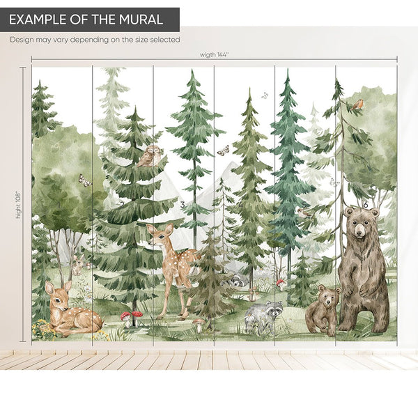 Wild Animals in Forest Wall Mural WM056 - CostaCover - Peel and stick Removable Wallpaper - accent wallpaper - adhesive wallpaper - animal print