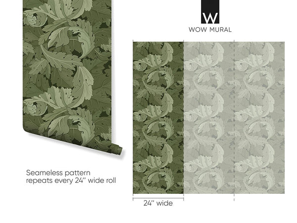 Olive Acanthus by Morris Wallpaper W117 - CostaCover - Peel and stick Removable Wallpaper - abstract floral - abstract wallpaper - accent wallpaper