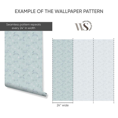 Mint Blue Forest Animals Wallpaper S038