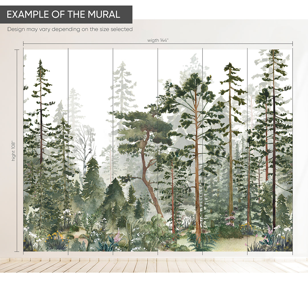 Green Pine Tree Forest Wall Mural WM050