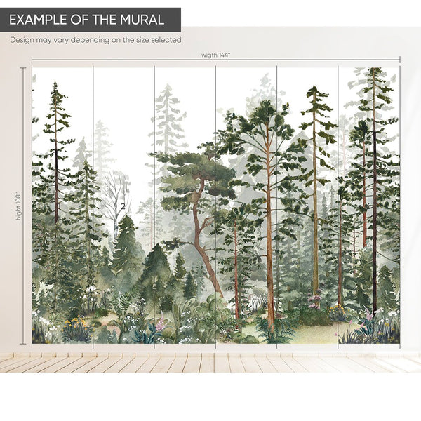 Green Pine Tree Forest Wall Mural WM050 - CostaCover - Peel and stick Removable Wallpaper - abstract wallpaper - adhesive wallpaper - baby bedroom