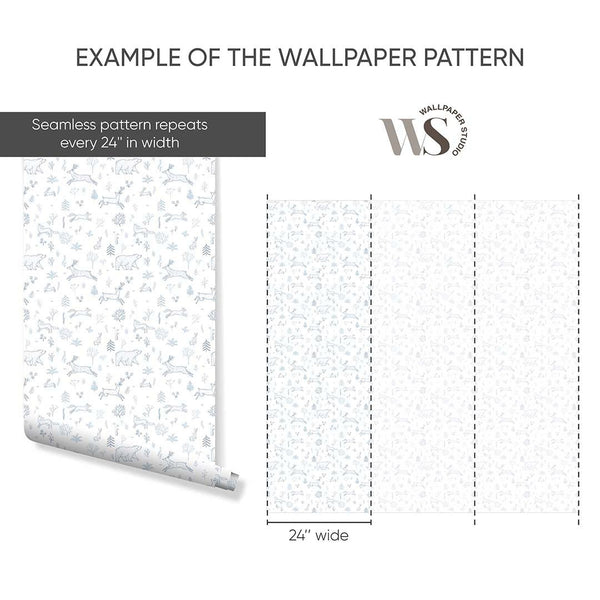 Blue Forest Animals Wallpaper S033 - CostaCover - Peel and stick Removable Wallpaper - abstract wall art - abstract wallpaper - accent wallpaper