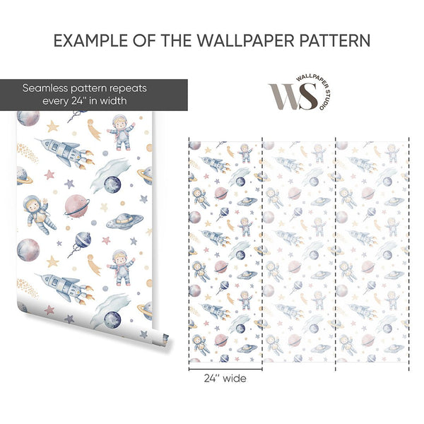 Astronauts & Planets Wallpaper S116 - CostaCover-Peel and stick Removable Wallpaper-abstract wall art-accent wallpaper-adhesive wallpaper