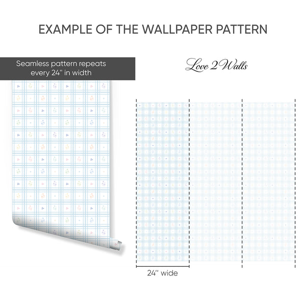 Blue Plaid Floral Wallpaper L148