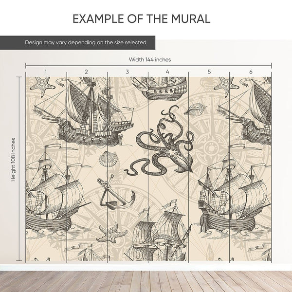 Vintage Nautical Sketch Wall Mural AM168 - CostaCover-Peel and stick Removable Wallpaper-accent wallpaper-adhesive wallpaper-bathroom wallpaper