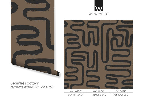 Brown Black Line Wallpaper W011 - CostaCover - Peel and stick Removable Wallpaper - Abstract - abstract lines - abstract wall art