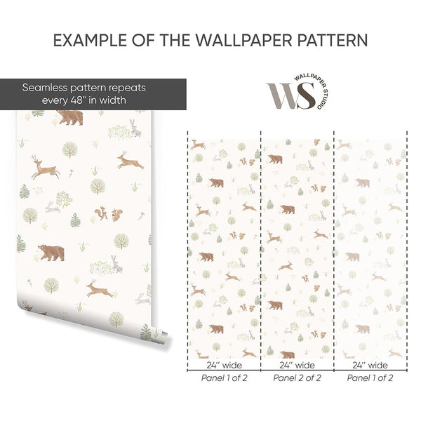 Pastel Forest Animals Wallpaper S046 - CostaCover-Peel and stick Removable Wallpaper-accent wallpaper-adhesive wallpaper-animal print