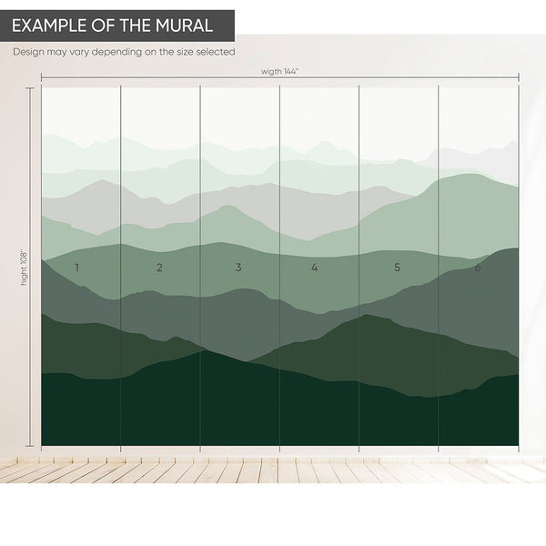 Green Abstract Mountains Wall Mural WM040 - CostaCover - Peel and stick Removable Wallpaper - Abstract - abstract lines - abstract wall art