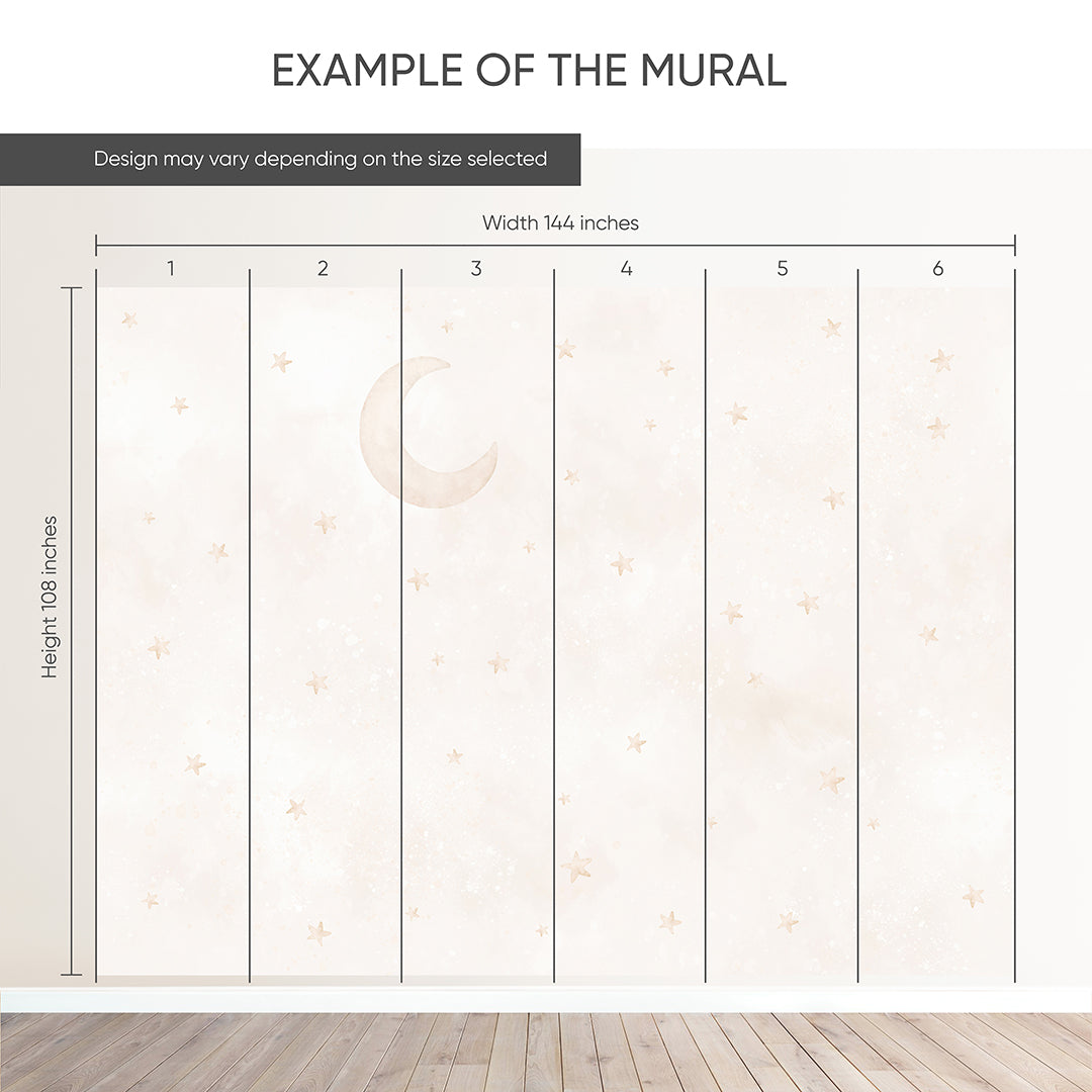 Beige Moon & Stars Wall Mural SM073