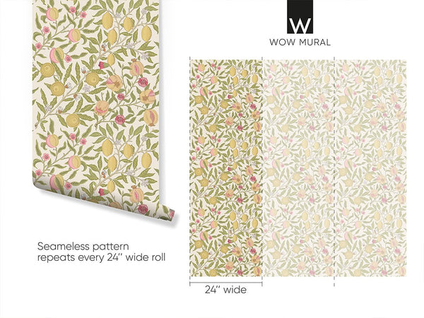Light Fruit or Pomegranate by Morris Wallpaper W140 - CostaCover - Peel and stick Removable Wallpaper - accent wallpaper - adhesive wallpaper - bathroom wallpaper