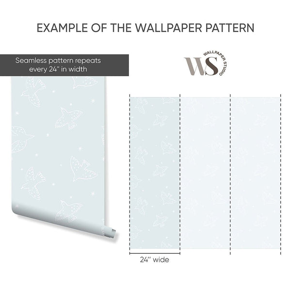 Light Blue White Birds Wallpaper S053 - CostaCover - Peel and stick Removable Wallpaper - abstract wall art - abstract wallpaper - accent wallpaper