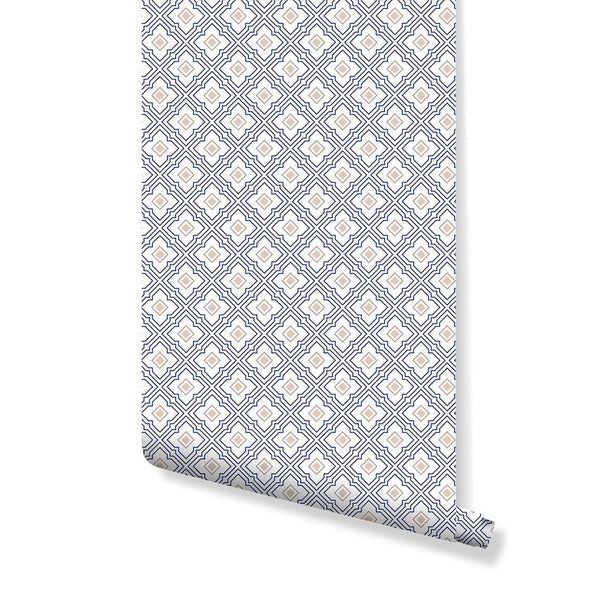 Blue and Gold Tiles Wallpaper CC126 - CostaCover - Peel and stick Removable Wallpaper - Abstract - abstract wallpaper - adhesive wallpaper