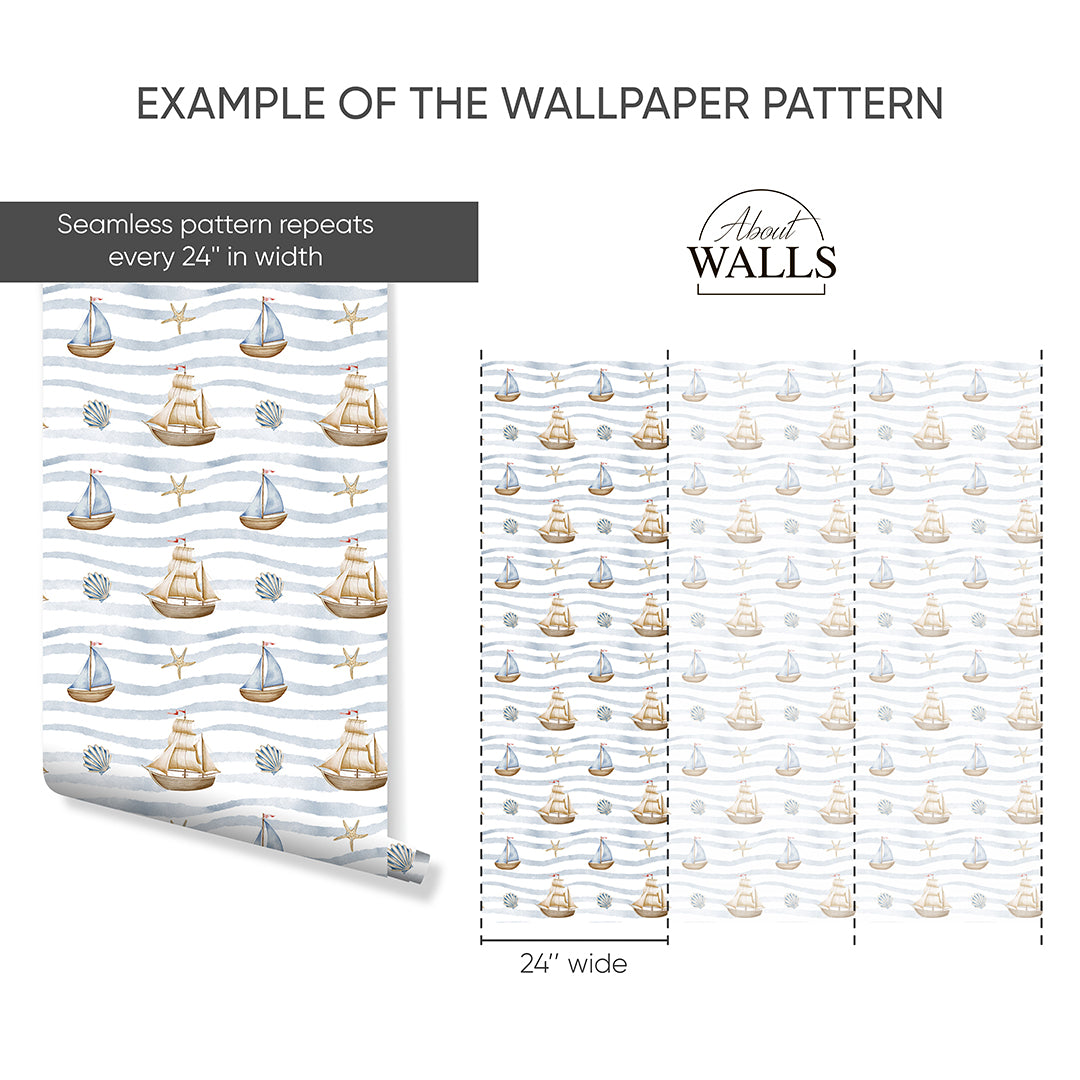 Pastel Sailboats & Waves Wallpaper A063