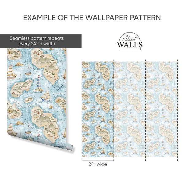 Pastel Islands Map Wallpaper A065 - CostaCover-Peel and stick Removable Wallpaper-abstract wall art-abstract wallpaper-accent wallpaper