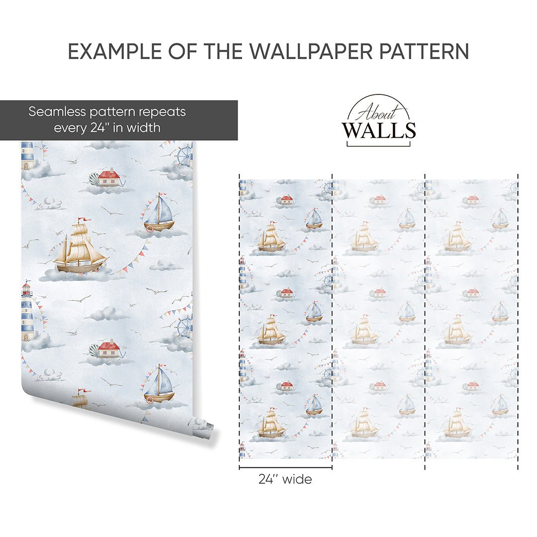 Pastel Blue Nautical Wallpaper A066 - CostaCover--abstract wall art-abstract wallpaper-accent wallpaper