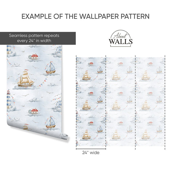 Pastel Blue Nautical Wallpaper A066 - CostaCover--abstract wall art-abstract wallpaper-accent wallpaper
