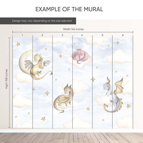 Blue Sky and Dragons Wall Mural SM034 - CostaCover - Peel and stick Removable Wallpaper - accent wallpaper - adhesive wallpaper - baby bedroom