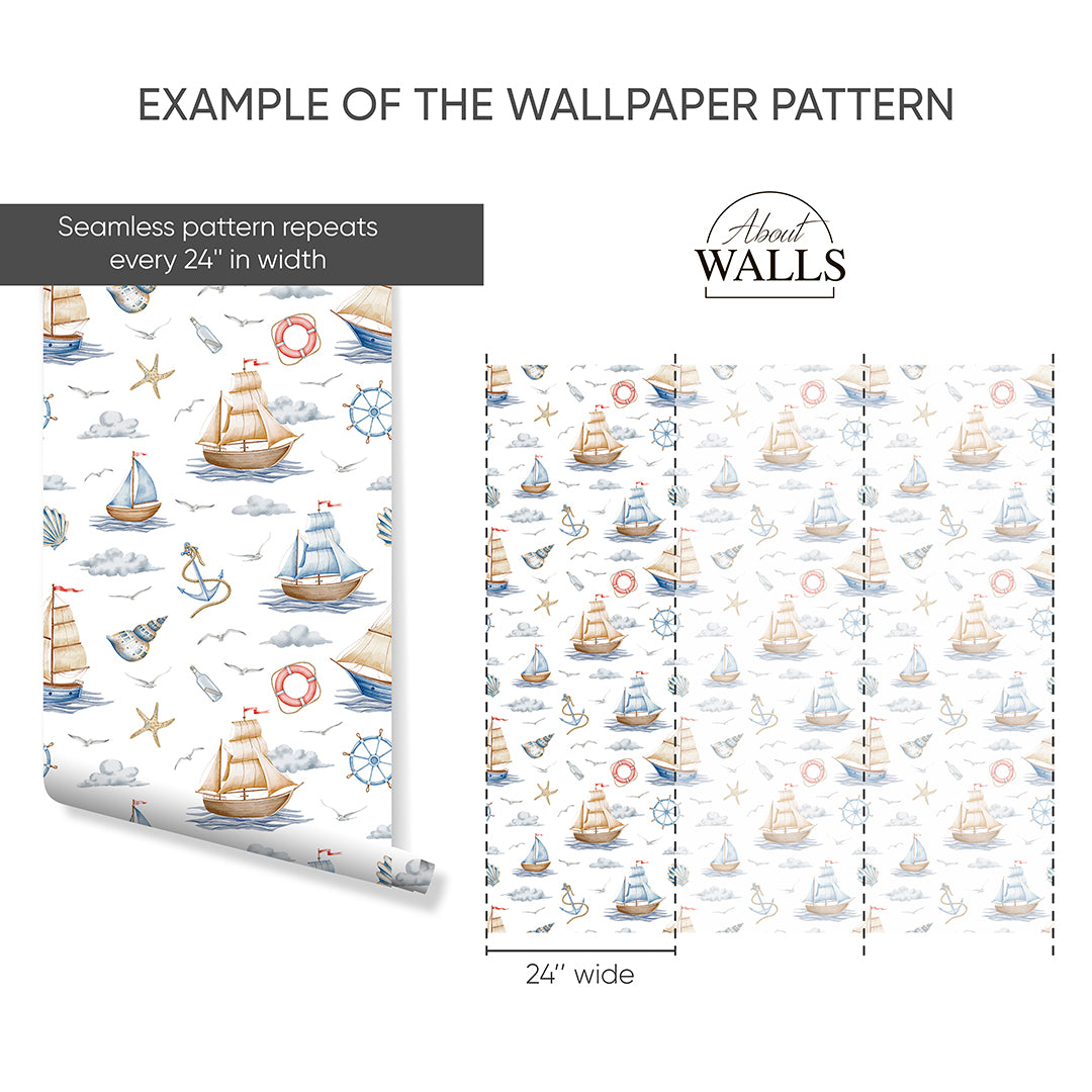 Blue Beige Nautical Wallpaper A067