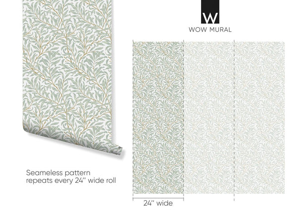 Green Willow Bough by Morris Wallpaper W091 - CostaCover - Peel and stick Removable Wallpaper - abstract floral - abstract wall art - abstract wallpaper