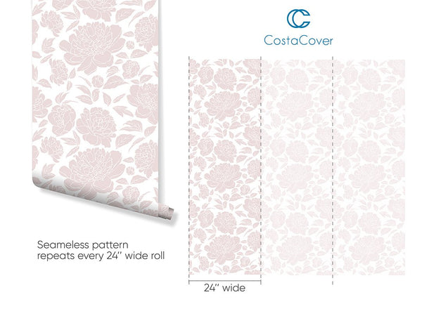 Pastel Pink Peony Flowers Wallpaper CC300 - CostaCover - Peel and stick Removable Wallpaper - abstract floral - abstract wallpaper - accent wallpaper