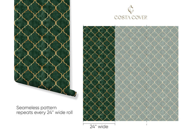Dark Green Art Deco Wallpaper CC332 - CostaCover - Peel and stick Removable Wallpaper - abstract wall art - abstract wallpaper - accent wallpaper